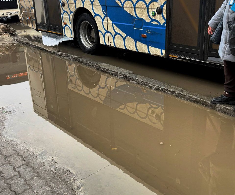 Волгоградцы жалуются на огромную лужу на остановке СХИ