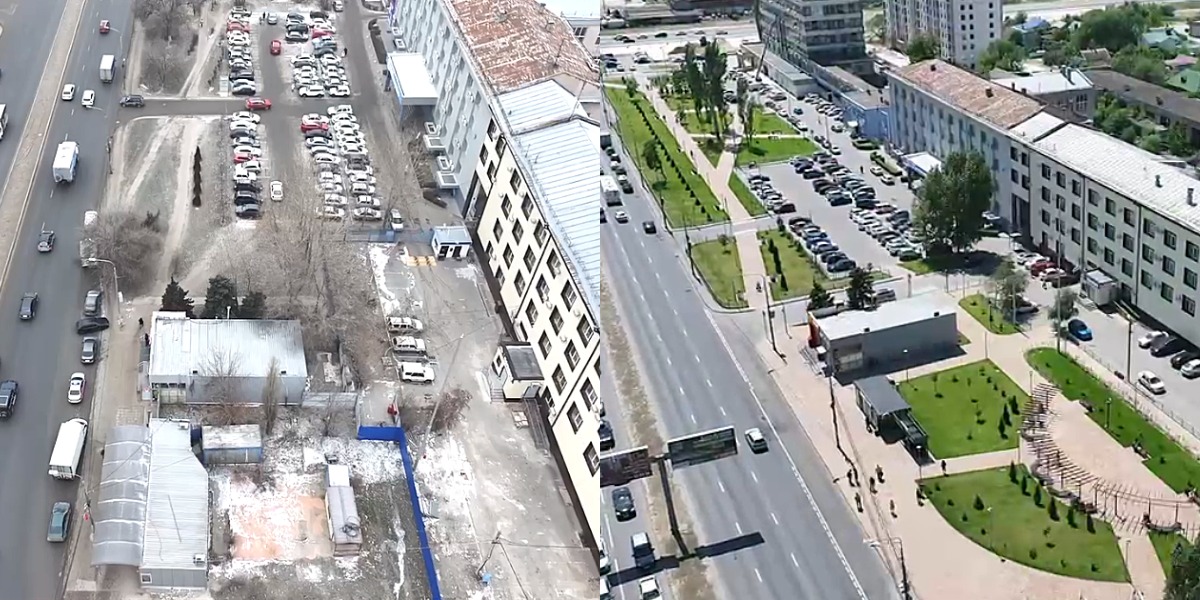 В Волгограде с высоты показали обновленный сквер у ЗАГСа в Советском районе